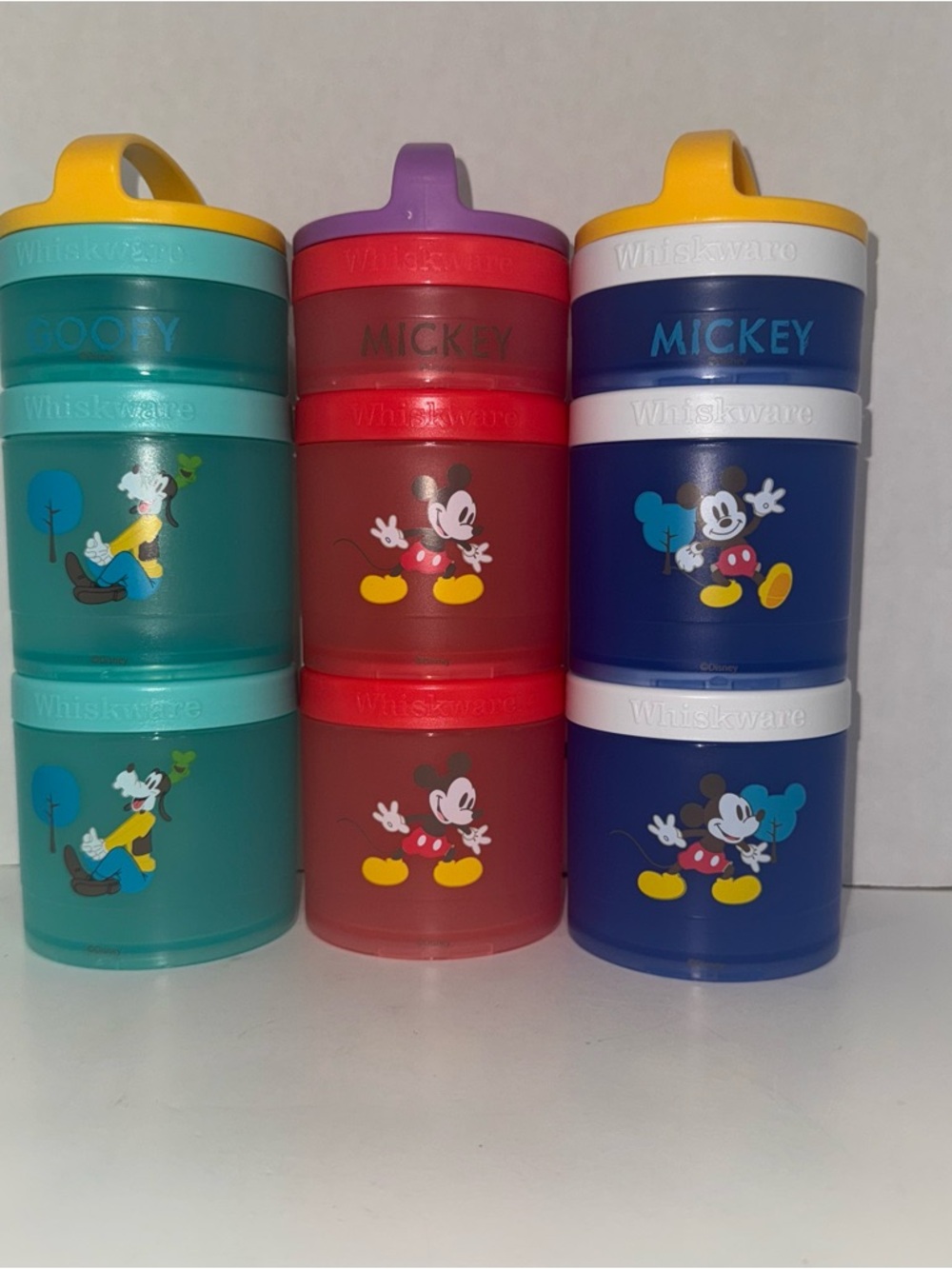 Mickey Stackable Snack Containers - Blue, Red, Teal